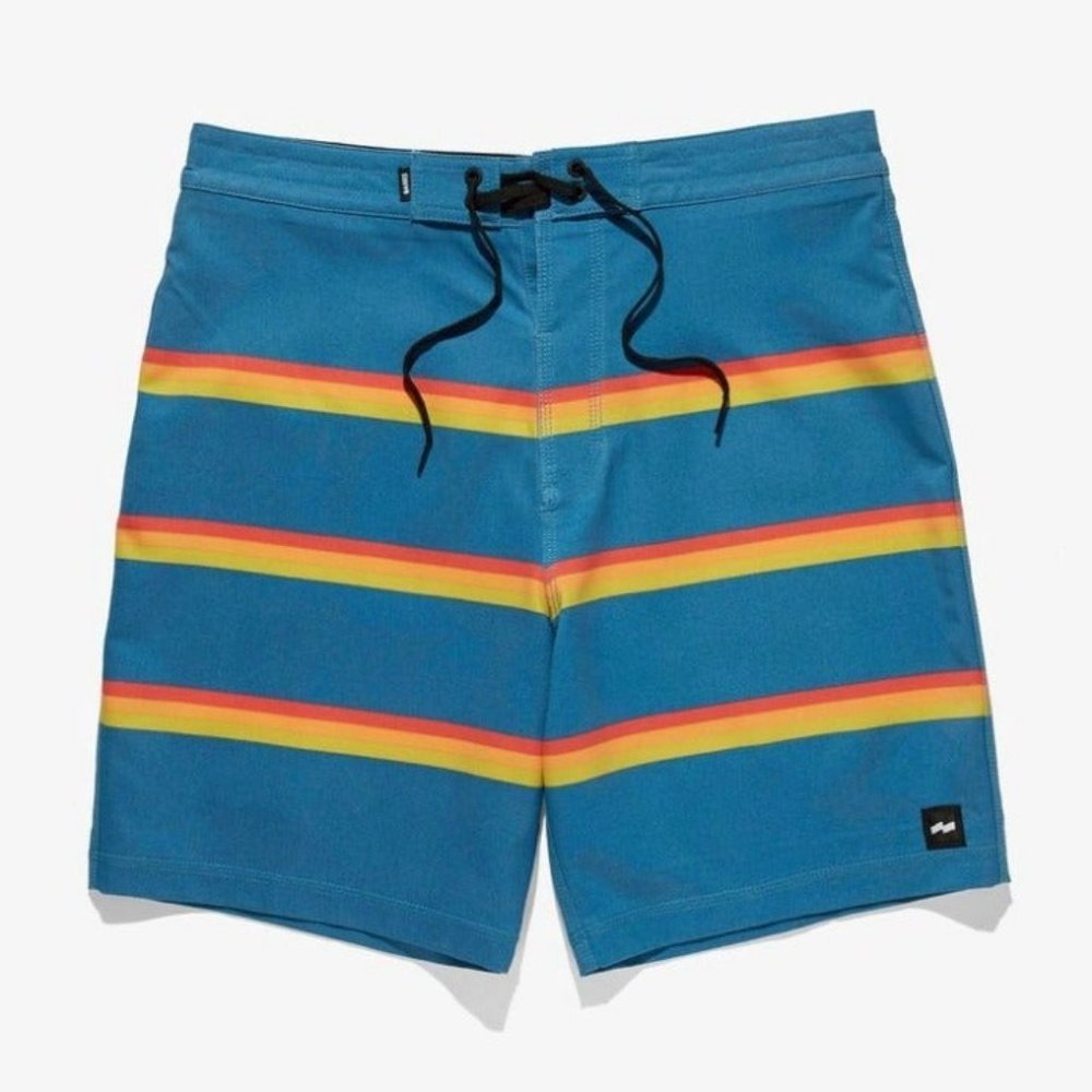 BANKS JOURNAL Board Swim Shorts Striped Blue Red Surf New Small 30 NWT Men’s S